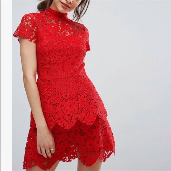 asos red lace midi dress